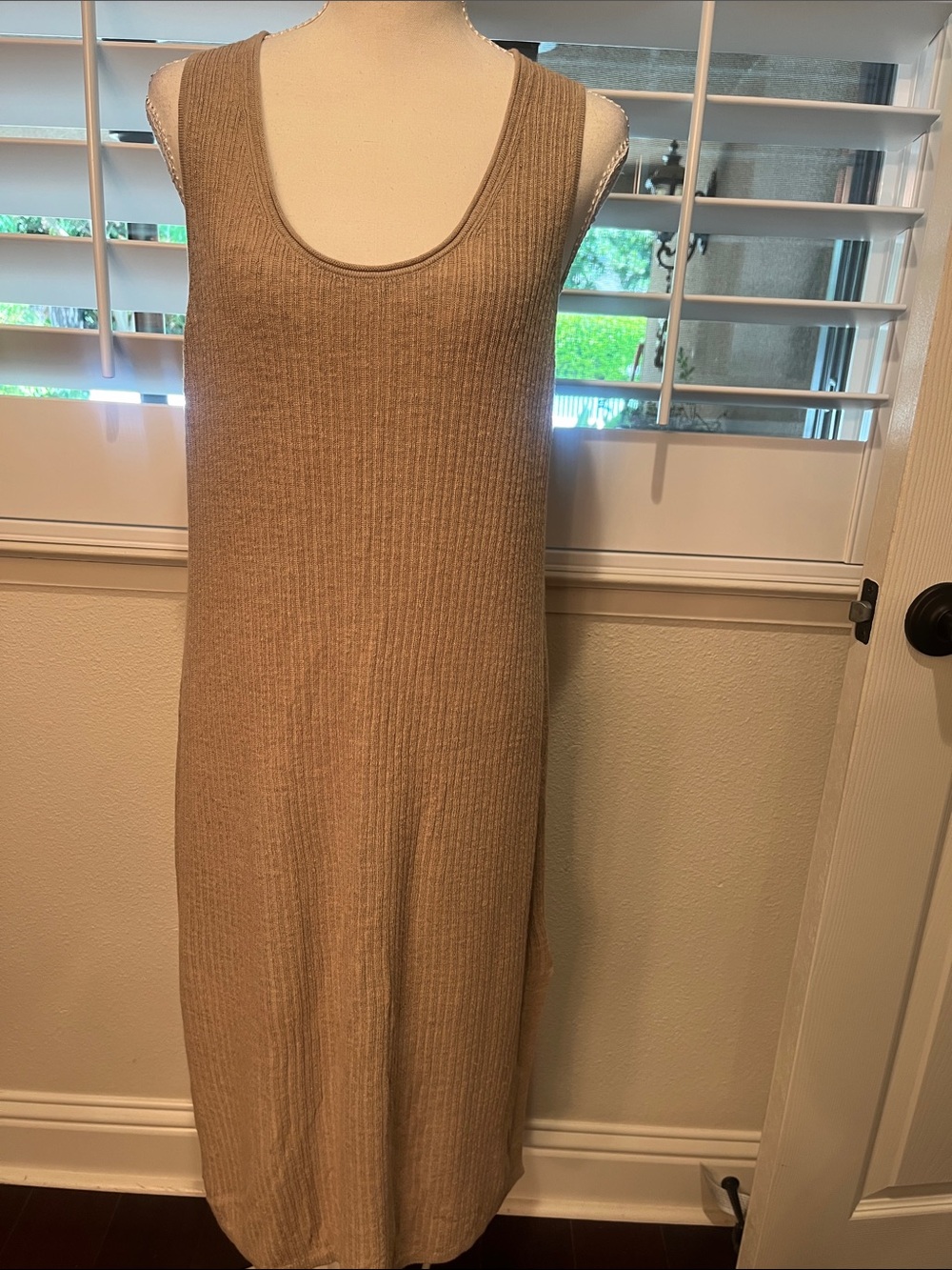 Banana Republic Sleeveless Ribbed Midi Dress in Camel Tan